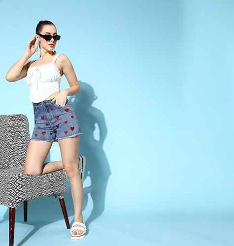 Women Blue Conversational Summer Shorts